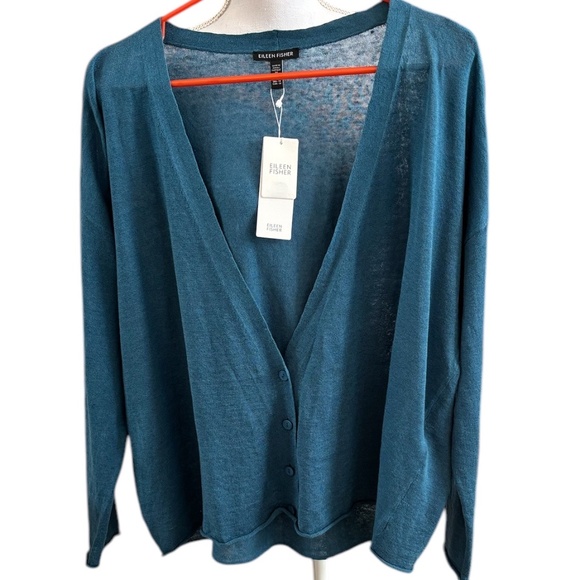 Eileen Fisher Linen Cotton Cropped Cardigan in Cascade size 1X. NWT - Picture 6 of 11